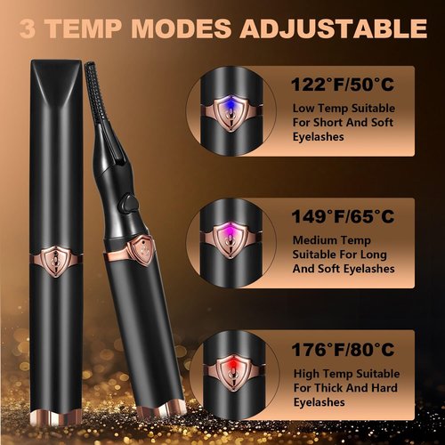 Heated Eyelash Curler - Fast Heat up in 8s - 3 Heat Modes with USB Rechargeable - Electric Eyelash Curler - Natural Curling 24 Hours Long Lasting - Anti-Burn Eyelid, Brown Black