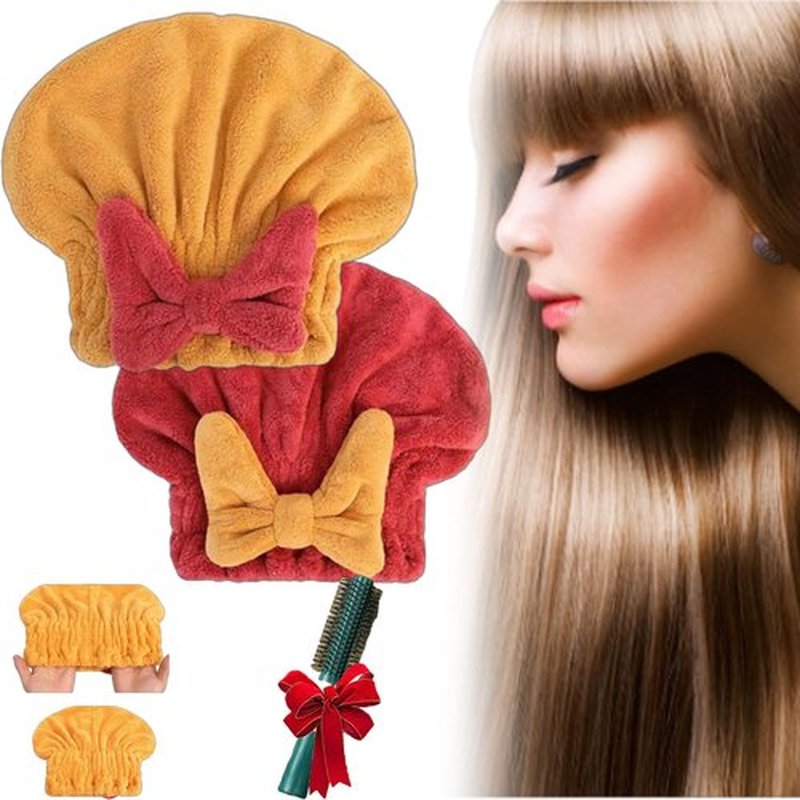 MYNOCK New Super Absorbent Hair Towel Wrap for Wet Hair, Efficient Hair Towel, Soft Absorbent Quick Drying Cap with Bow-Knot,Microfiber Super Absorbent Hair Towel Wrap (red+Yellow, 2pcs)