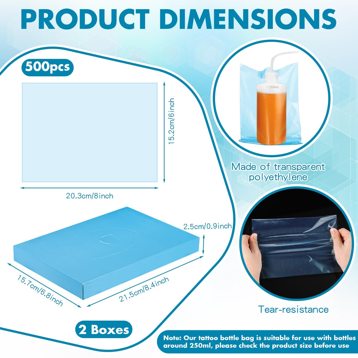 Harloon 500 Pcs Disposable Tattoo Bottle Bags Tattoo Squeeze Bottle Bag 6 x 8 Inch Disposable Plastic Bags for Cleaning Supplies(Blue)