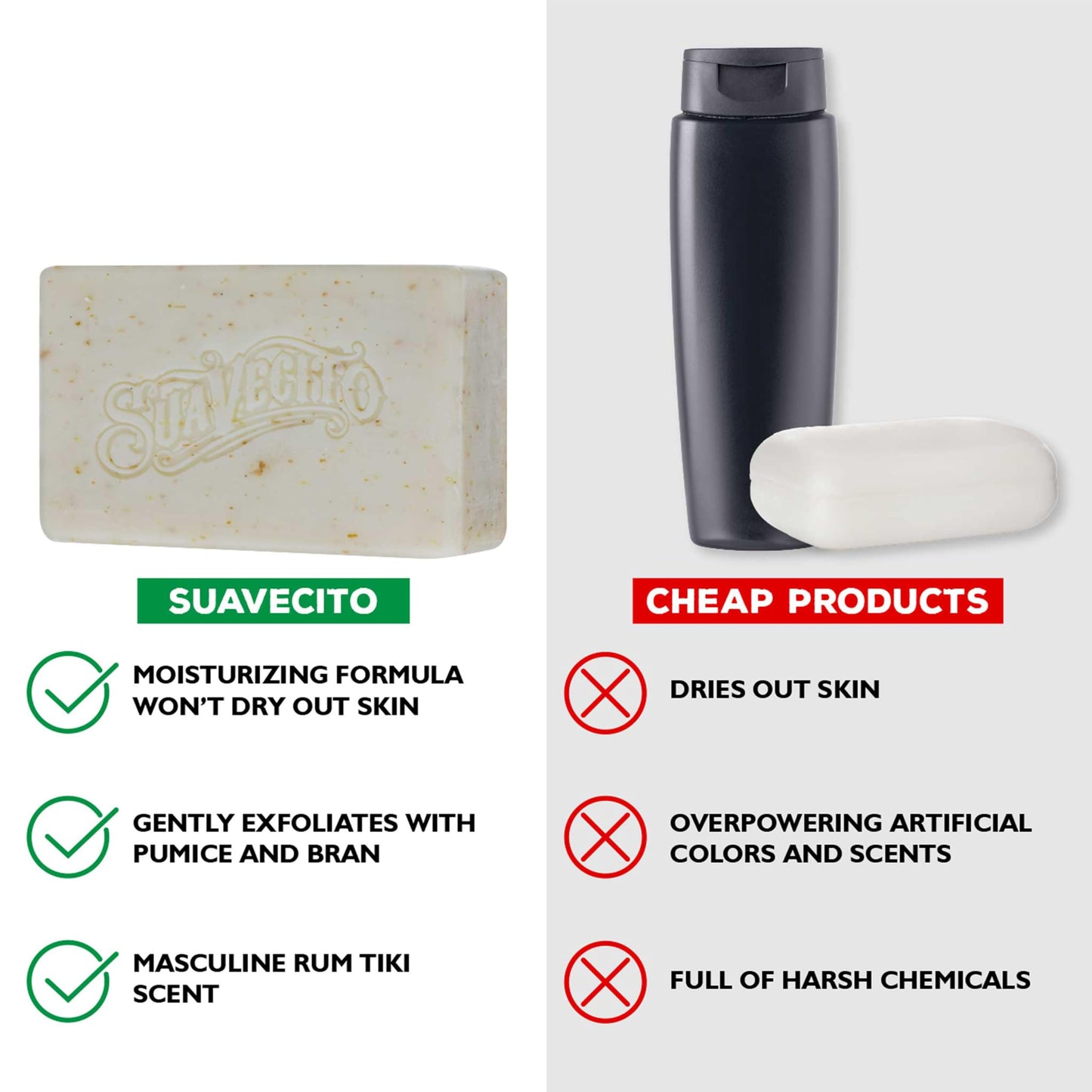 Suavecito Body & Hand Soap Bars Moisturizing Masculine Tiki Rum Fragrance 6 oz 3 Pack