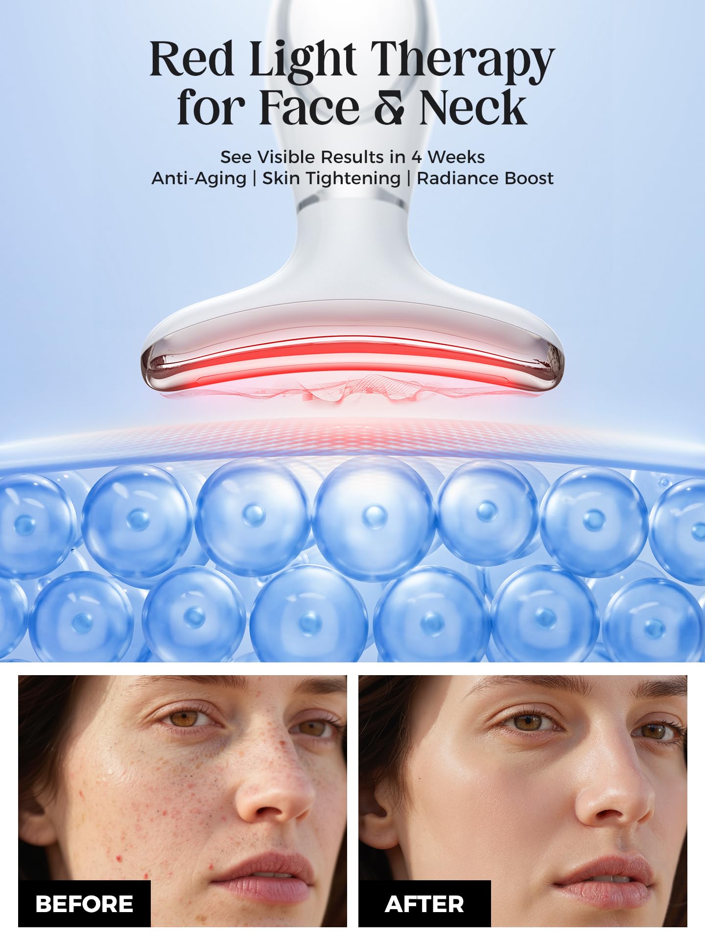 GIHWRRI Red Light Therapy for Face and Neck, 7-Color Face Massager Tool for Anti-Aging & Wrinkle Reduction, Rechargeable LED Phototherapy Device with Heat & Vibration, At-Home Skincare Gift for Women