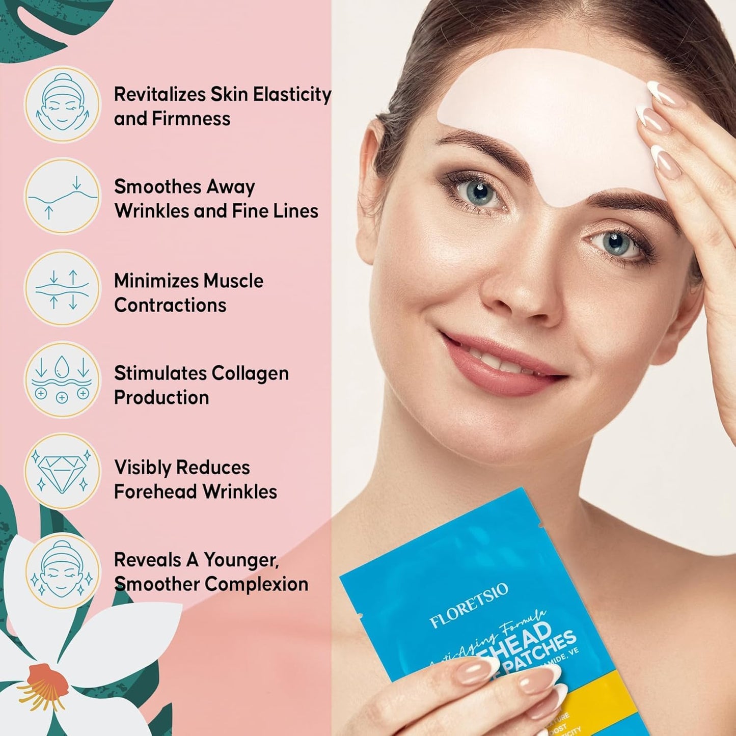 Floretsio Forehead Wrinkle Patches with Collagen, Overnight Smoothing Forehead Wrinkle Treatment, Wrinkle Remover for Fine Lines