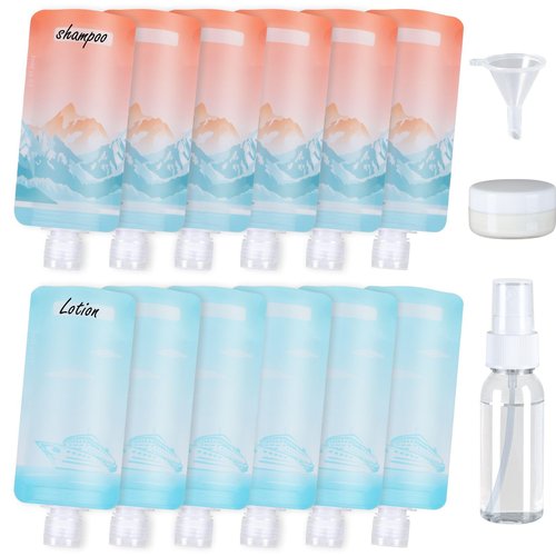 PACKISM Travel Containers for Toiletries - 15 Pack Leak Proof 3oz TSA Approved Travel Pouches, Stand Up, Slim & Lightweight Design, Space Saving, Pack More Shampoo Conditioner Lotion Body Wash