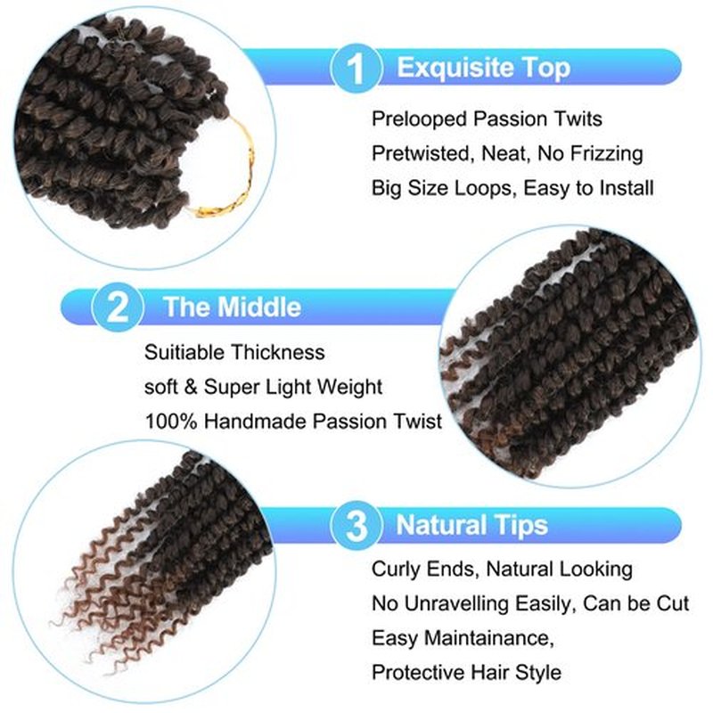 Pre-Twisted passion twist hair, 8 Inch 9 Packs Pretwisted Passion Twist Crochet Hair,Soft Curly Ombre Brown Pre Looped Crochet Hair For Women Short Crochet Braids(8",T1B/30#)