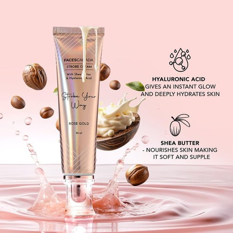 FACE'S CANADA Strobe Cream | Primer + Highlighter + Moisturizer | Shea Butter & Intense Hydration Flawless Radiant Dewy Skin For Illuminating & Glowing Makeup Base - Gold, 30g (1.05 Oz)