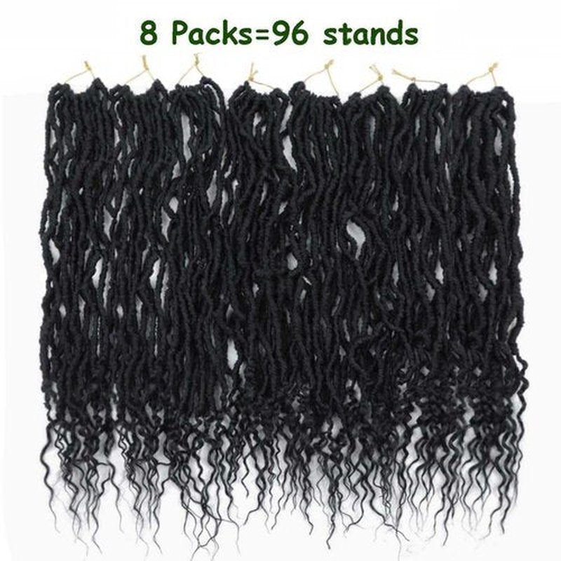 8 Packs Faux Locs Crochet Hair Curly Ends 18 Inch Soft Locs Crochet Dreads Boho Braids Crochet Faux Locs Hair for Women (18inch(pack of 8), 1B)