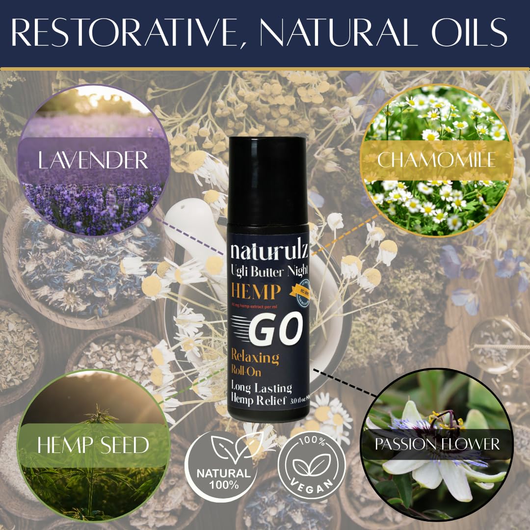 Ugli Butter Hemp Nighttime Roll-On GO 3oz – Calming Blend with Oregon-Grown Hemp, Lavender, Chamomile & Passionflower for Relaxation & Helathy Sleep Cycle Support-Restless Muscles, Aching HIPS & Back