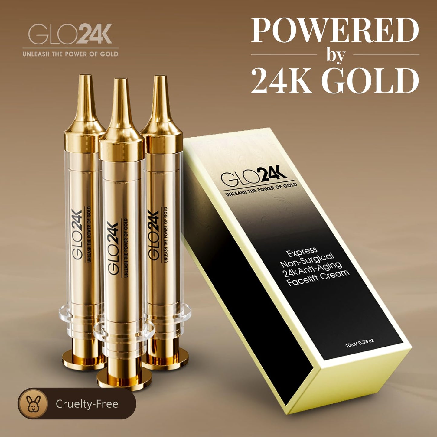 GLO24K Instant Facelift Cream with 24k Gold, Hyaluronic Acid, Peptides, and Vitamins A,C,E - Non-Invasive Alternative to Injections for Fast Results