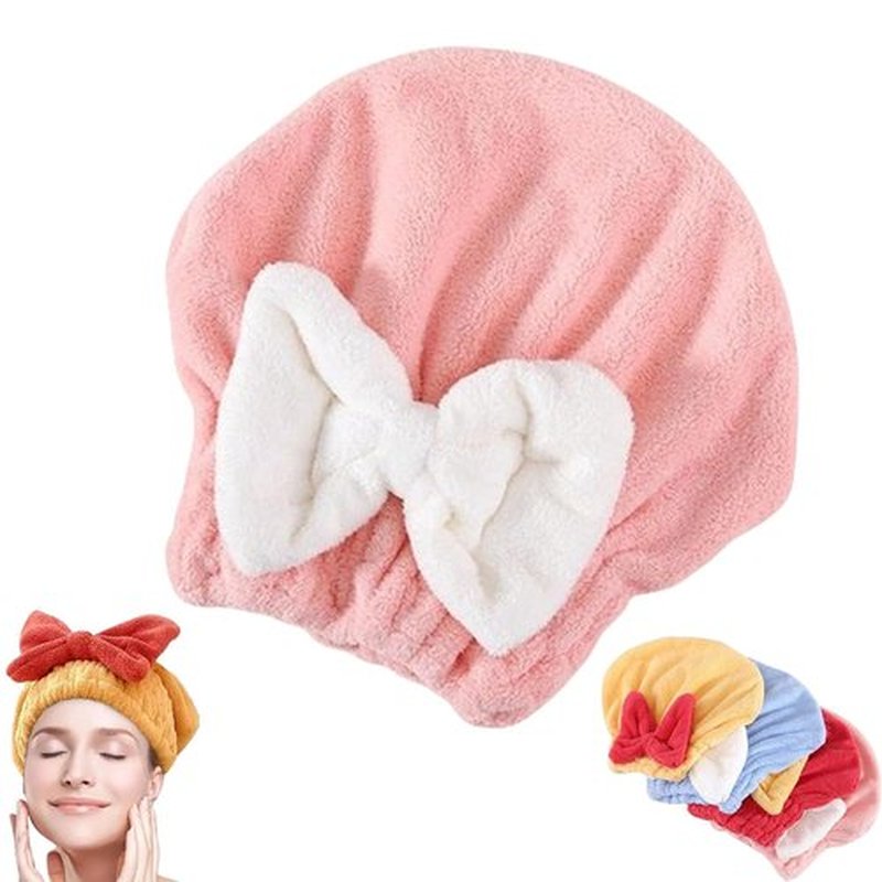 TKNIBEEN New Super Absorbent Hair Towel Wrap for Wet Hair,Ultra Absorbent Hair Quick Drying Towel for Women,Efficient Hair Towel,Soft Absorbent Quick Drying Cap with Bow-Knot (1pcs-Pink)