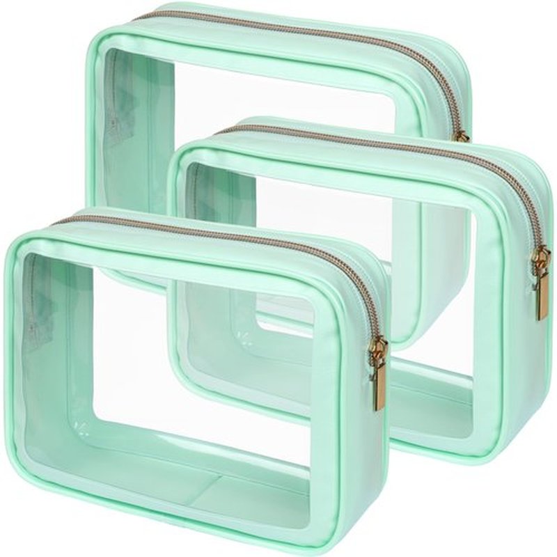 PACKISM TSA Approved Toiletry Bag - Amazing Color-Edged Clear Makeup Bag, 3 Pack in Spacious Space, Reusable Clear Toiletry Bags with Great Value, Green