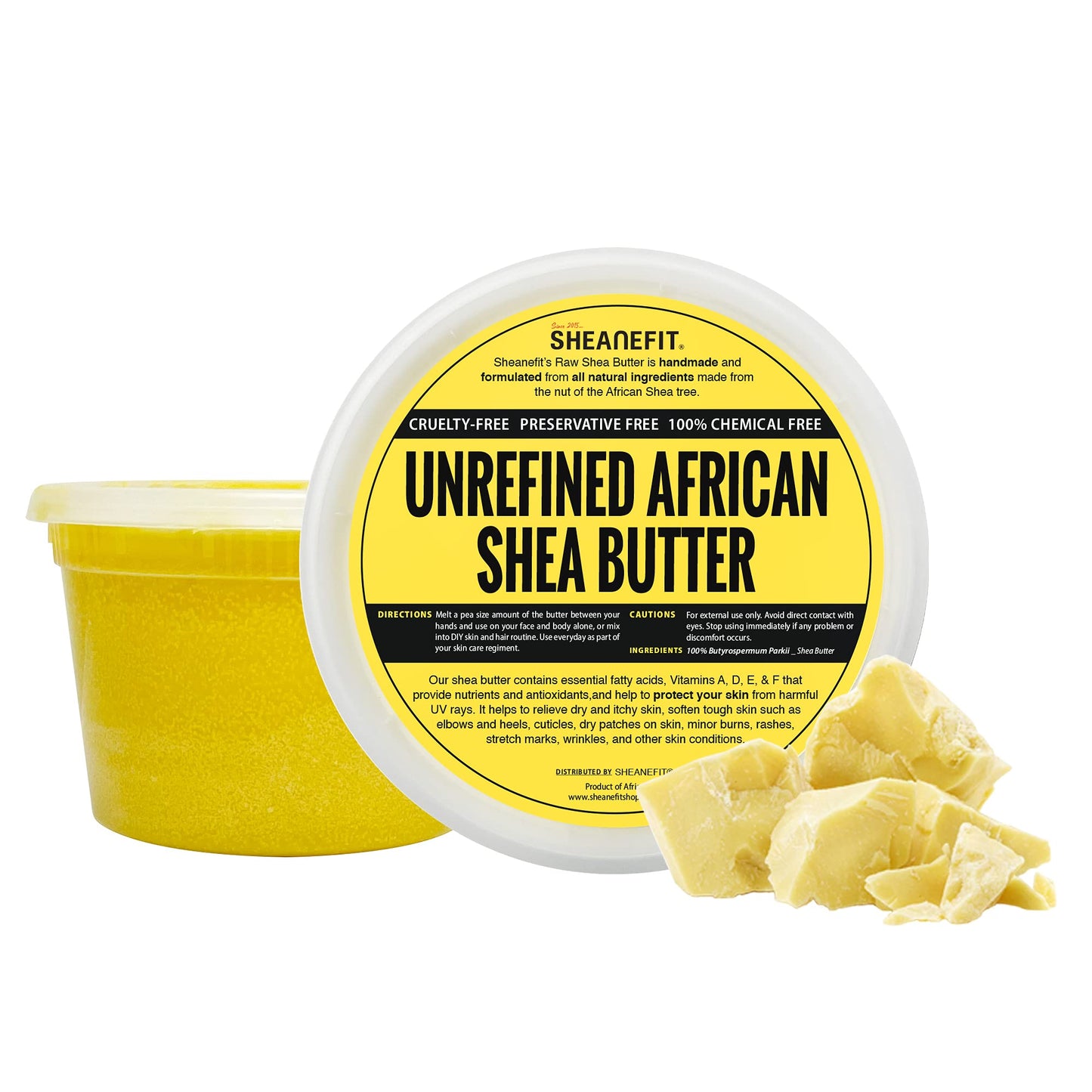 Sheanefit Raw Unrefined African Shea Butter in Containers Great Moisturizer, Hair Mask, Soften Tough Skin
