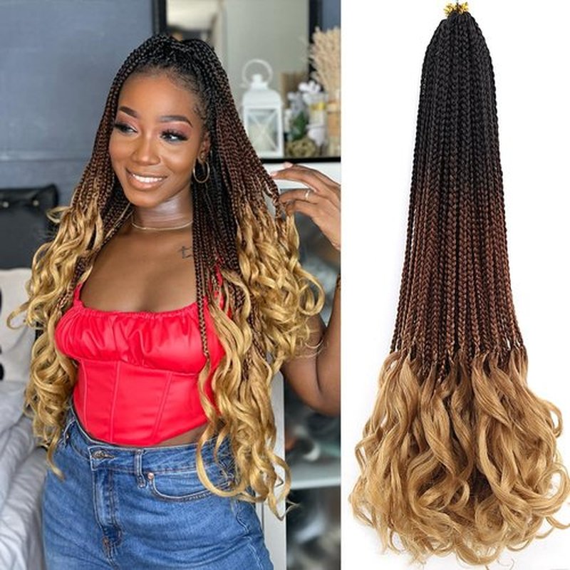 Amir Hair 8 packs French Curly Crochet Braids 26 Inch Goddess Box Braids Crochet Hair Pre Looped With Curly Wavy Ends Synthetic Hair Extensions (26 Inch(pack of 8), C14#)