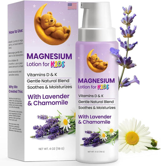 Magnesium Lotion for Kids - Calming Sleep & Relaxation Moisturizer with Lavender & Chamomile | Hydrating Relief for Peaceful Nights