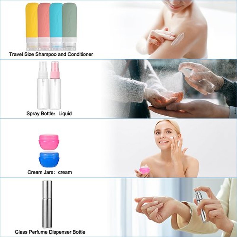 19 Pack Travel Size Toiletries Containers Refillable Perfume Bottles Tsa Approved Travel Toiletry Bag For Women Must Haves Accessories Travel Essentials