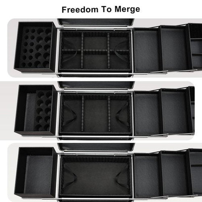 Stagiant Rolling Makeup Train Case Large Cosmetic Trolley 4 Tray with Sliding Rail Removable Layer with Key Swivel Wheels Salon Barber Storage Traveling Cart Trunk - Diamond Black