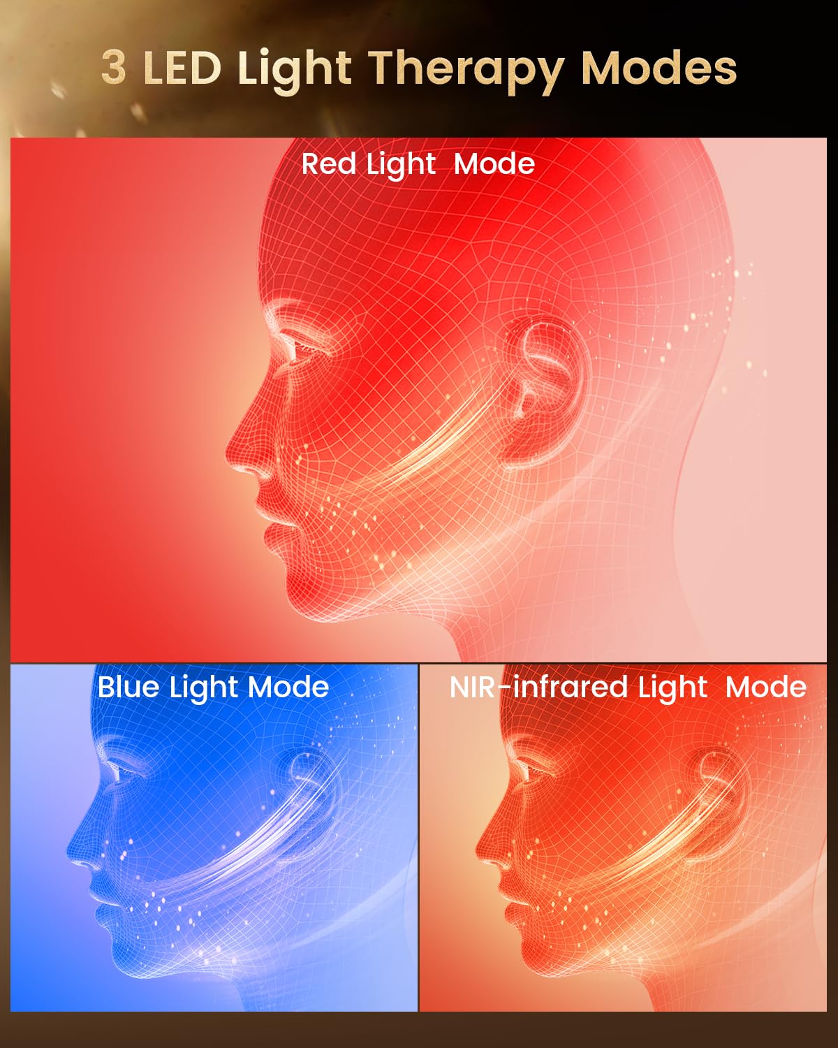 Red Light Therapy for Face – PRUNGO LED Mask with 3 Light Modes, Portable Rechargeable Device, 850nm Infrared, Lightweight & Comfortable with Remote Control and Timer, Equipped with 280 LED Lights
