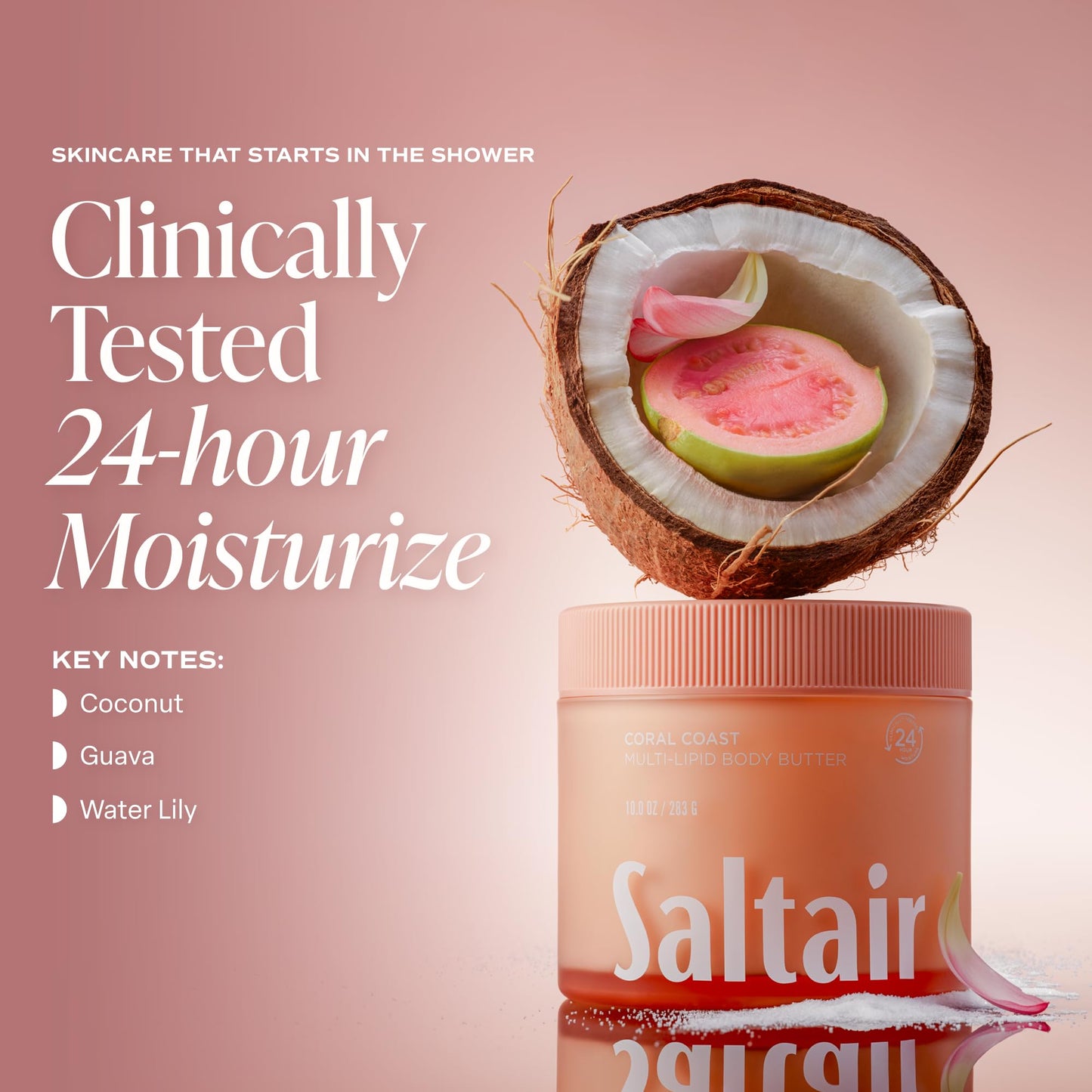 Saltair Multi-Lipid Body Butter - Rich, Nourishing Hydrating Body Cream with Ceramide Complex, Coconut Oil, Shea Butter, and Sea Buckthorn. Moisturizing Dry Skin Care. 10oz Jar - Salt Water Vanilla