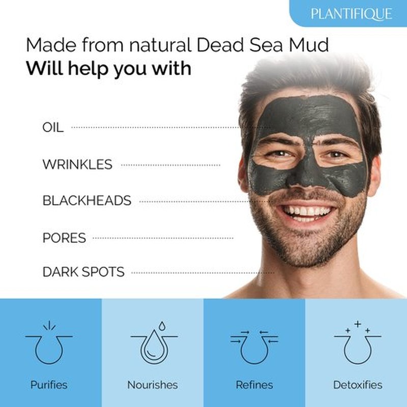 PLANTIFIQUE Dead Sea Mud Mask for Face Body Care with Hyaluronic Acid for Women and Men - Pore Minimizer Skin Care - Deep Cleansing Skin Purifying Face Mask for Blackheads Oily Skin - 8.1oz/240g