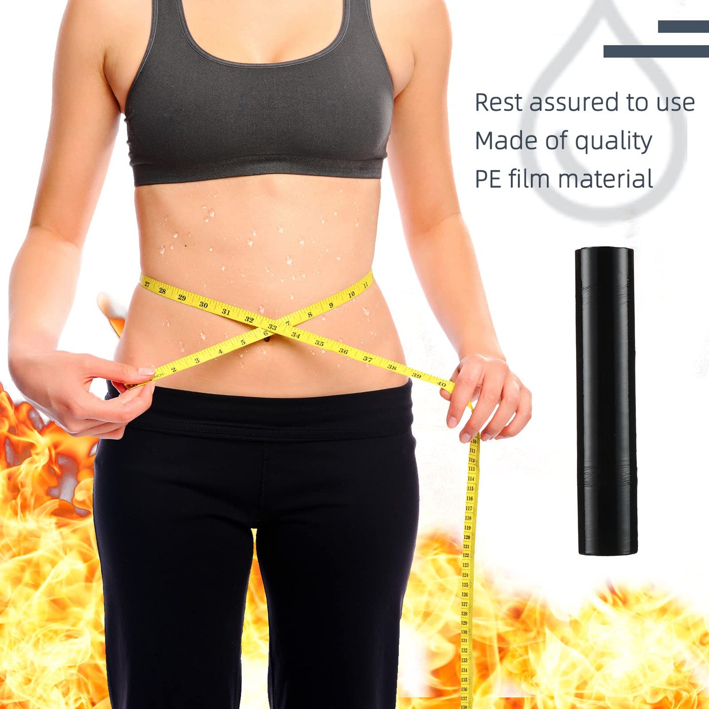 Gersoniel 1 roll 60 Meters Black Osmotic Plastic Body Wrap Workout and Sweat Enhancer Stomach Body Film Applicator Power Wrap