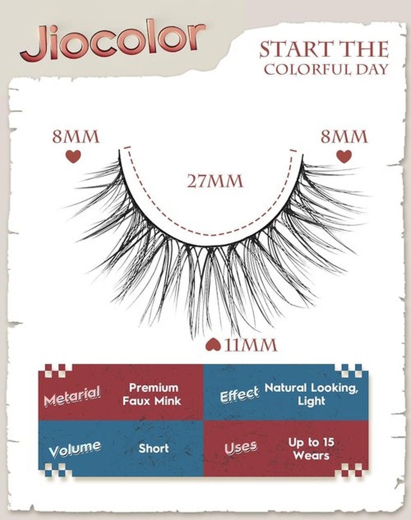 Eyelashes Natural Look Short Wispy False Lashes Thin Band C Curl Mink Lashes 11 mm Volume Demi Wispies False Eyelashes 7 Pairs S11