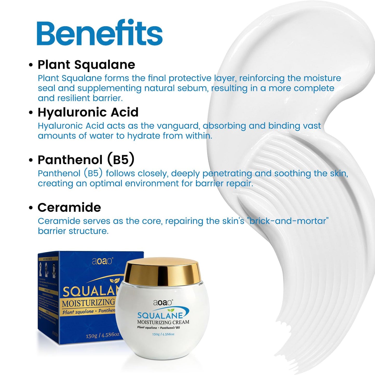 Squalane Face Cream, Ceramide Face moisturizer for Women with Hyaluronic Acid & Panthenol, Moisturizing Treatment for Dry Sensitive Damaged Skin, Nourishing Plant-Derived Formula, 4.59oz (Fresh)