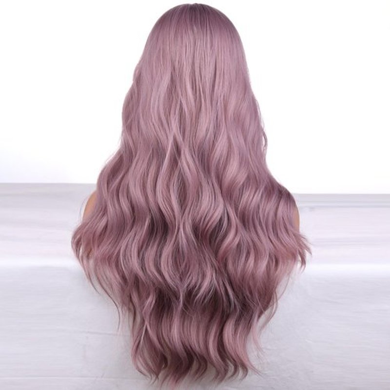 BERON 26 Inches Purple Wig Long Curly Wig Taro Purple Wigs with Bangs Long Wavy Dust Purple Wigs for Halloween Party