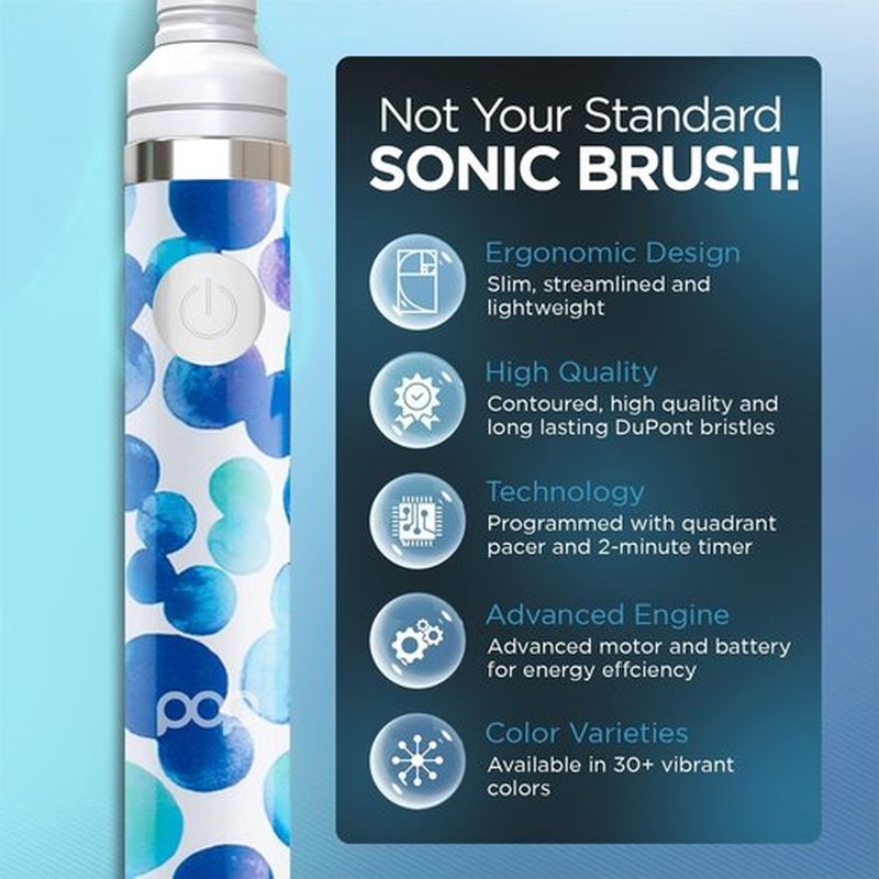 Pop Sonic Electric Toothbrush (Blue Bubbles + 2 Brush Heads) - Travel Toothbrushes w/AAA Battery | Kids Electric Toothbrushes with 2 Speed & 15,000-30,000 Strokes/Minute, Dupont Nylon Bristles