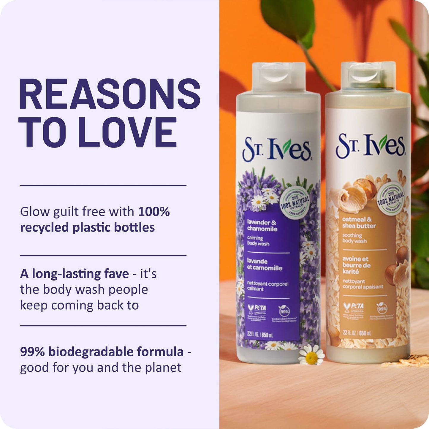 St. Ives Body Wash Variety 2-Pack – Soothing Oatmeal & Shea Butter + Calming Lavender & Chamomile, 100% Natural Extracts, Cruelty-Free, 22 Oz Ea