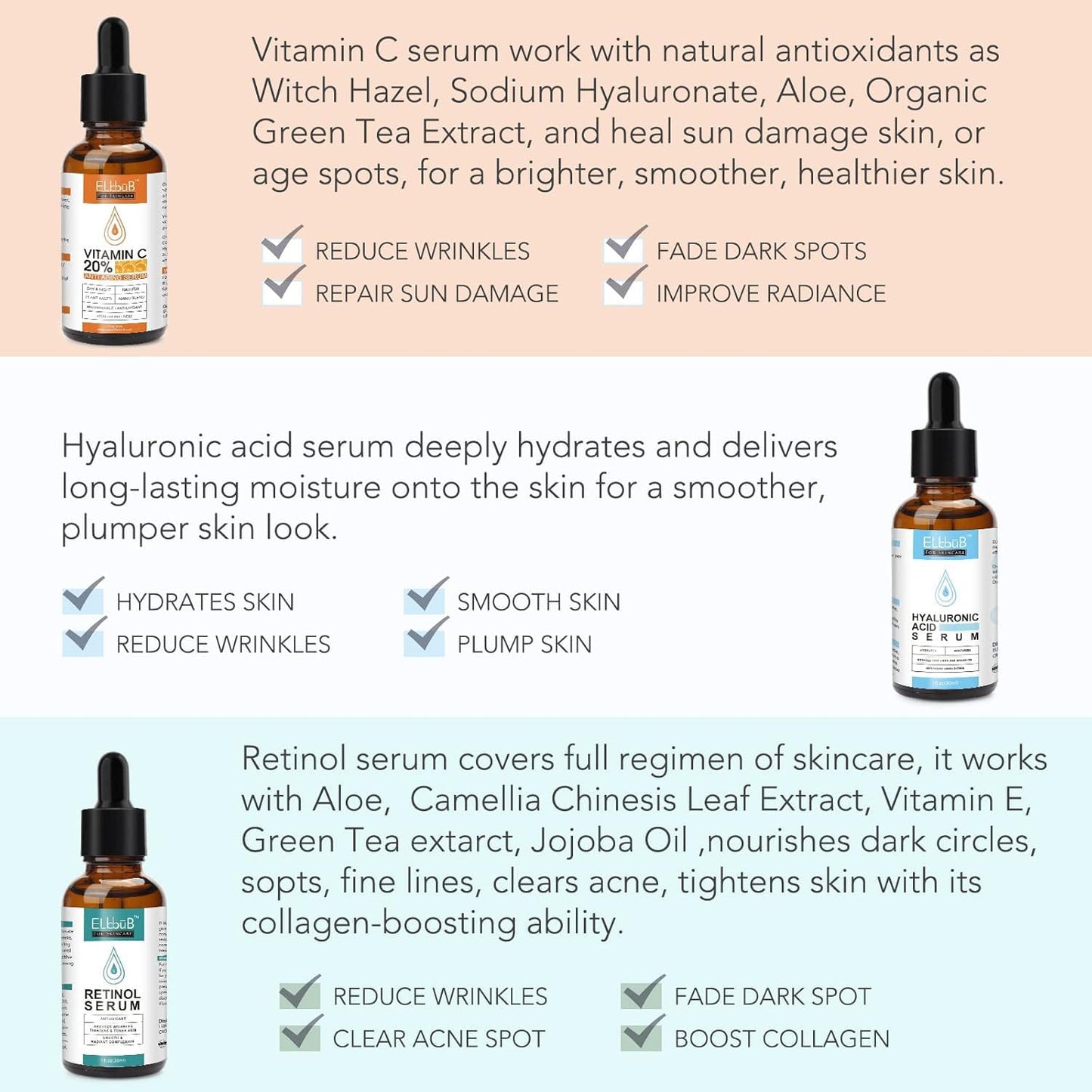 Age Defying Facial Serum - Vitamin C, Retinol & Hyaluronic Acid Serum Set for Wrinkles, Fine Lines, Skin Firmness & Moisture Retention - Collagen Boost & Deep Nourishment