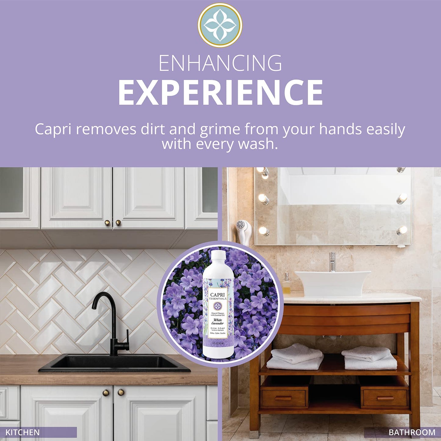 CAPRI ESSENTIALS Hand Soap Liquid, Natural Household Cleaning Supplies, Gentle Plant Based Aromatic Hand Wash with a Blend of Essential Oils, Removes Dirt & Grime, White Lavender Scent, 16 FL Oz
