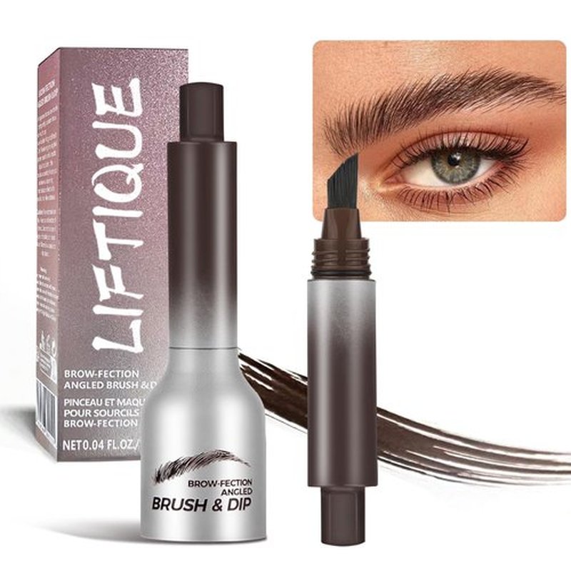 Liftique Brow Brush Angled Brush & Dip Eyebrow Gel, Liquid Eyebrow Brush, Long Lasting Quick Drying, Hair-like eyebrow pencil, Pressed Wild Eyebrow Pen (Taupe)