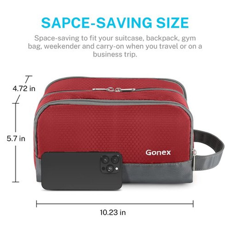 Travel Toiletry Bag Nylon, Gonex Dopp Kit Shaving Bag Toiletry Organizer Red