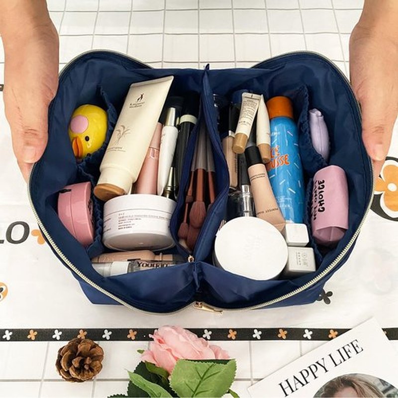 Stoney Clover Dupes Preppy Makeup Bag Blue Stoney Clover Stuff Bag for Travel Chenille Letter Bag Large Capacity Travel Cosmetic Bag Nylon Pouch Lay Flat Makeup Bag Open Flat Varsity Letter Bag