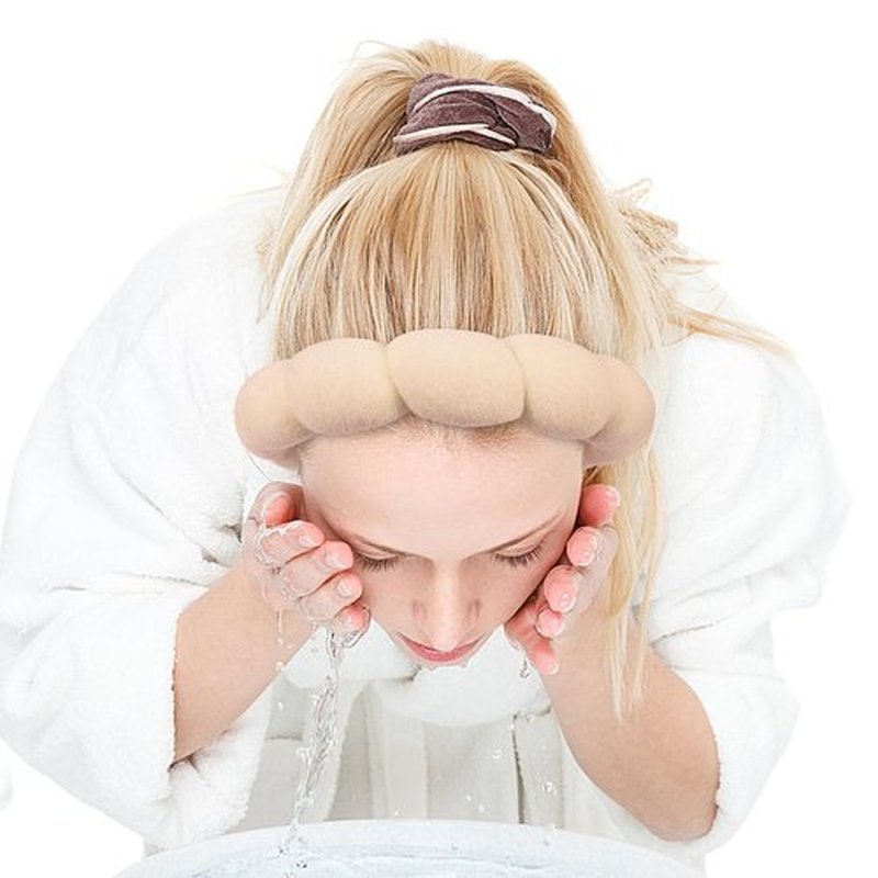 Zkptops Spa Headband for Women Sponge Makeup Skincare Headband Washing Face Wristband Set Terry Cloth Bubble Soft Get Ready Hairband Puffy Padded Headwear Non Slip Thick Hair Accessory(Beige)