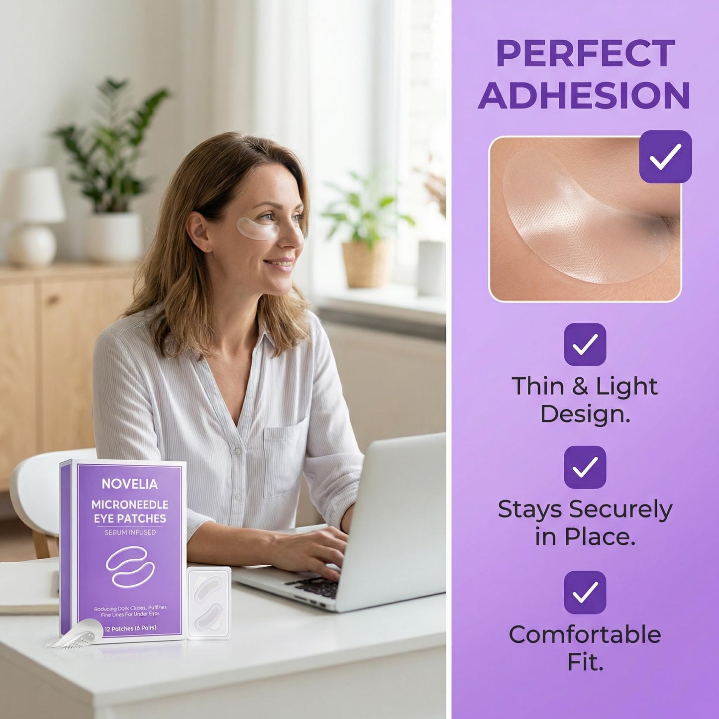 TAWODIUM Novelia Micro Eye Patches, Microglow Undereye Patches, Hyaluronic Acid Serum Infused Eye Masks, Reduce Puffy and Dark Circles, Firming Smile Line, Hydrating & Smoothing Skin (6Pairs) (1 Box)