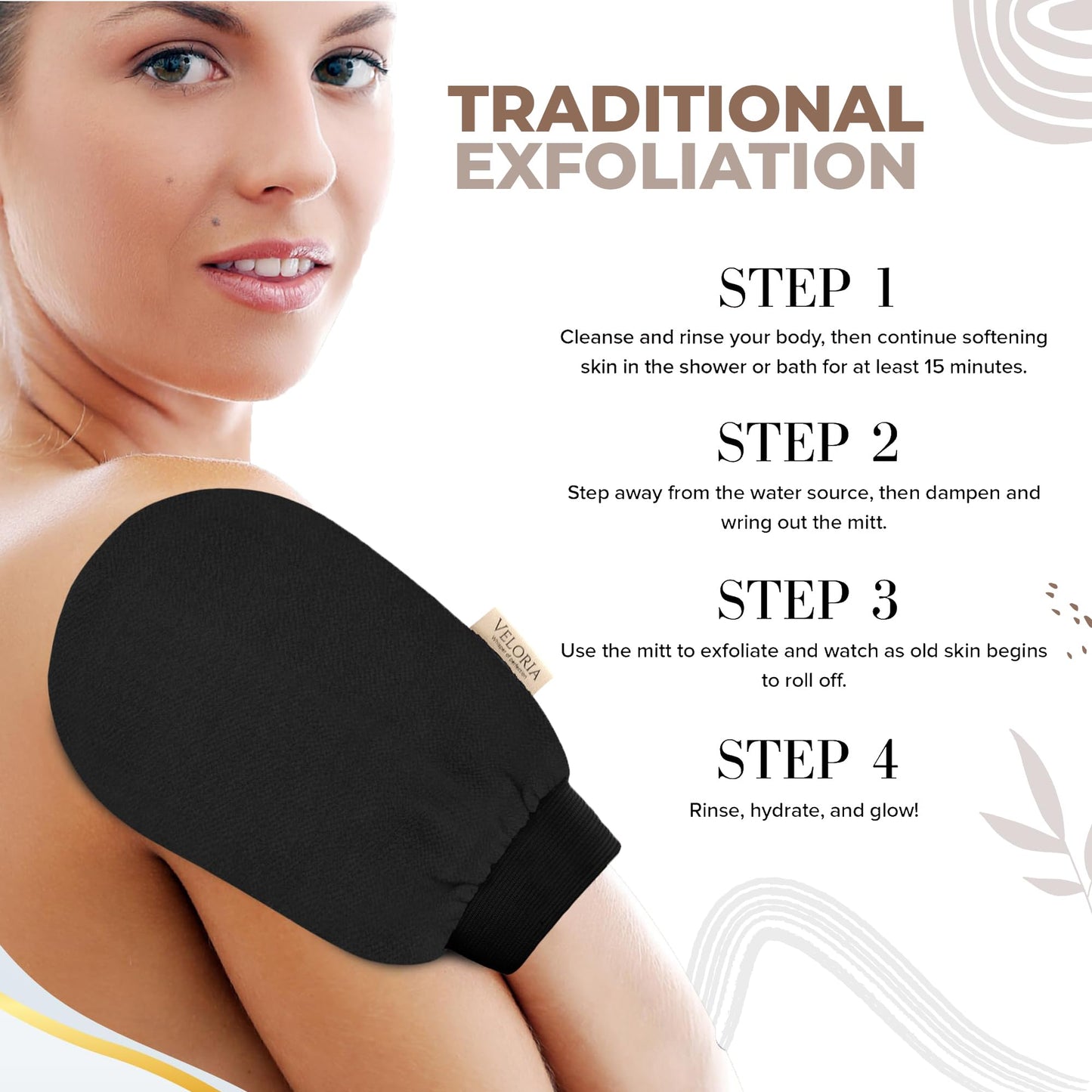 VELORIA Korean Exfoliating Mitt for Body - 2-Pack Exfoliating Glove Set - Dead Skin Remover for Body - Self-Tan Removal & Keratosis Pilaris Treatment