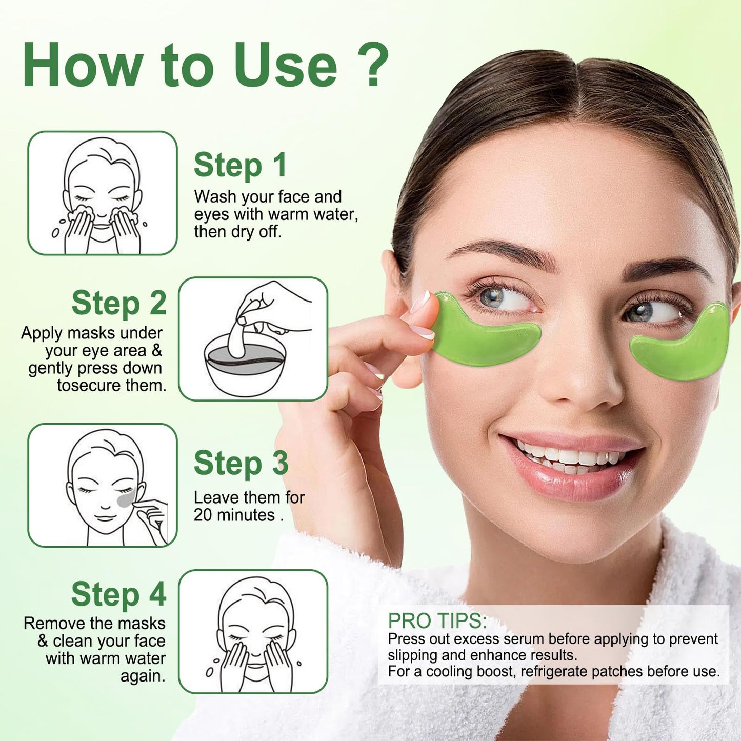 LAVONE Eye Mask - 30 Pairs Aloe Under Eye Patches Skin Care Products - Eye Masks Skincare for Dark Circles and Puffiness, Reduce Wrinkles, Eye Bags and Fine Lines, for Women and Man - Green