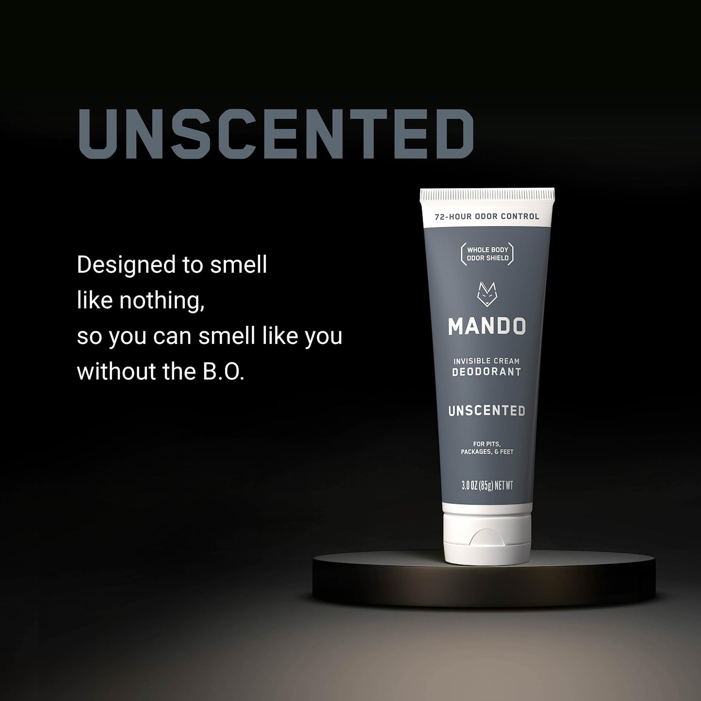 Mando Whole Body Deodorant For Men - Invisible Cream - 72 Hour Odor Control - Aluminum Free, Baking Soda Free, Skin Safe - 3 Ounce Tube (Unscented)