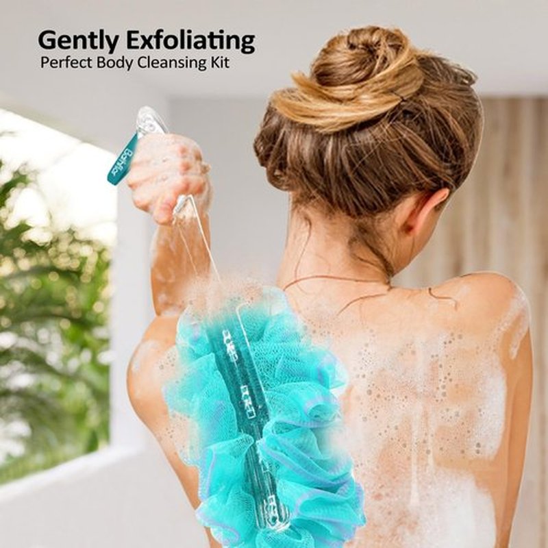 Bathflor Loofah Sponge, 6-in-1 Loofahs for Men Women, 80g Large Shower Loofah Exfoliating Body Scrubber, 4 Bath Sponge Loofa Packs, 1 Loofah with Handle Body Wash Back Scrubber, 1 Luffa Hook, Colors