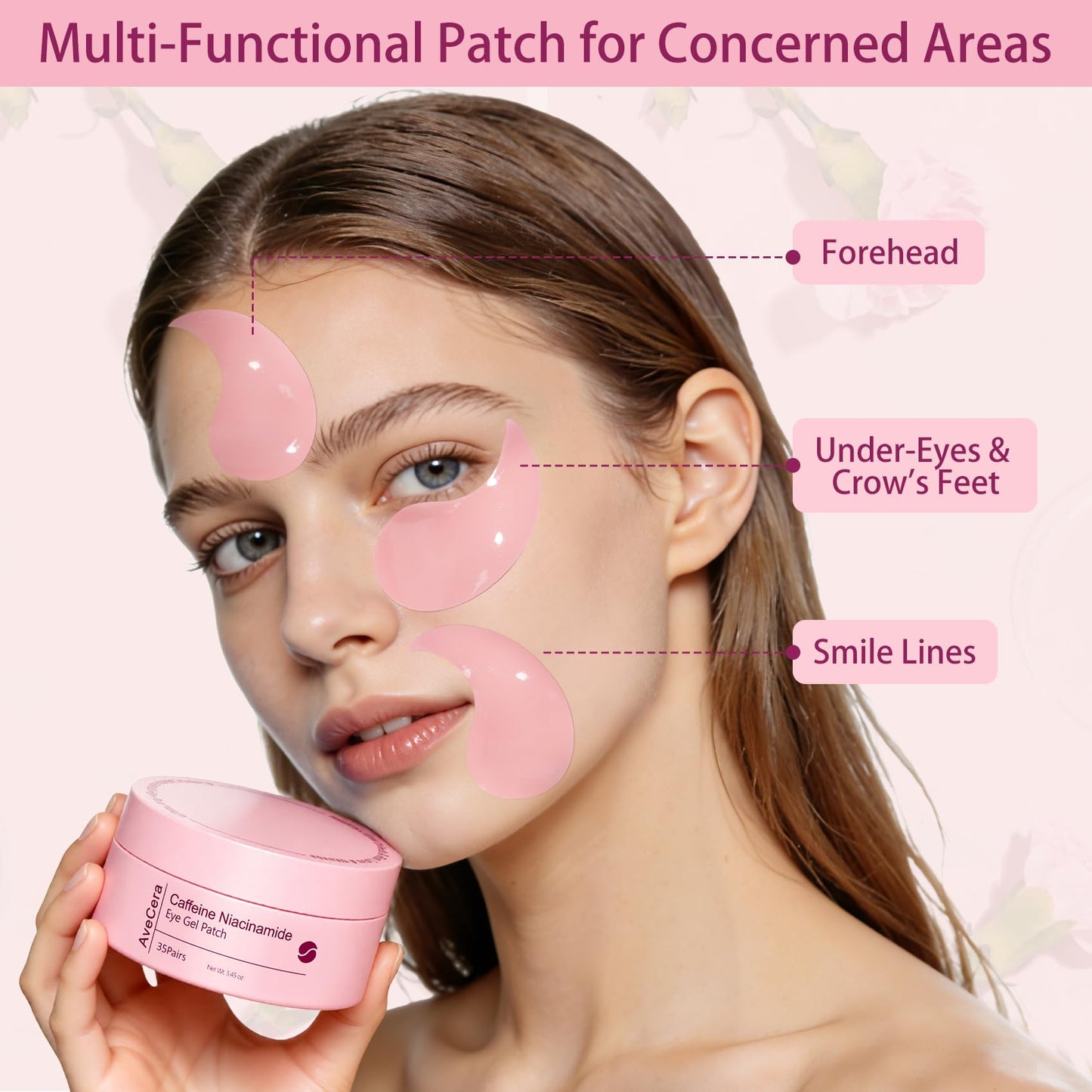 AveCera Under Eye Patches, Eye Masks for Dark Circles, Puffiness, Fine Lines - Caffeine, Niacinamide, Hyaluronic Acid Formula - Brightening, Anti-Wrinkle, Cooling & Hydrating, Under Eye Treatment