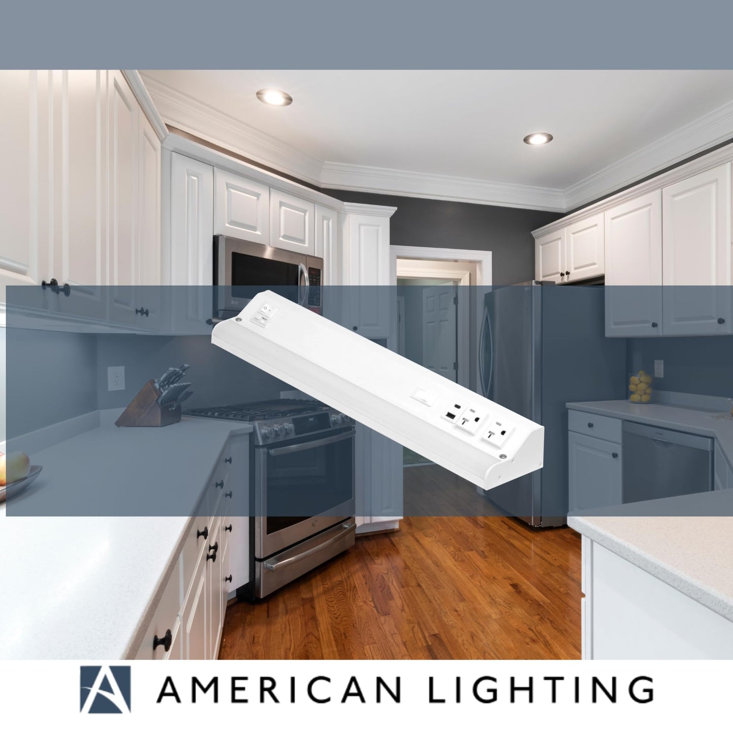 American Lighting LED Courant Plus Undercabinet Light 18 Inch 5CCT 90+ CRI 1000 Lumens with USB-A USB-C and 20A Receptacles White Finish Title 24 Compliant (2 Pack)