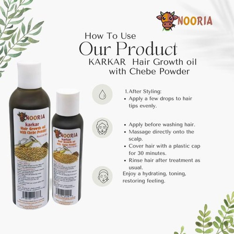 NOORIA Karkar Hair Growth Oil 8oz with Authentic Chebe Powder, Peppermint Scent, Deep Moisturizing, Itchy Scalp Relief, Contains Sesame, Rosemary, Olive, Peppermint, and Tea Tree Oil