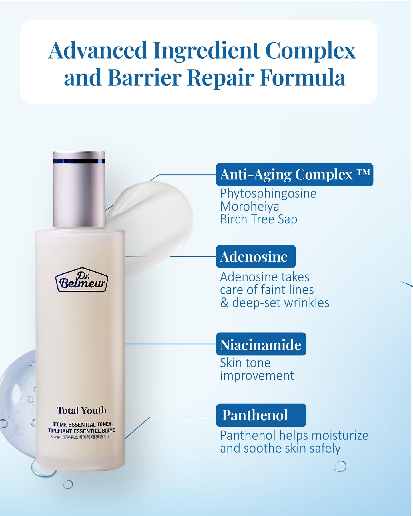 Dr. Belmeur Total Youth Biome (Skincare Set, 12.2fl oz) - Premium Total Age-Defying Toner + Emulsion Set for Wrinkles, Elasticity, Hydration & Skin Tone. Korean Skin Care by LG Beauty. Collagen,