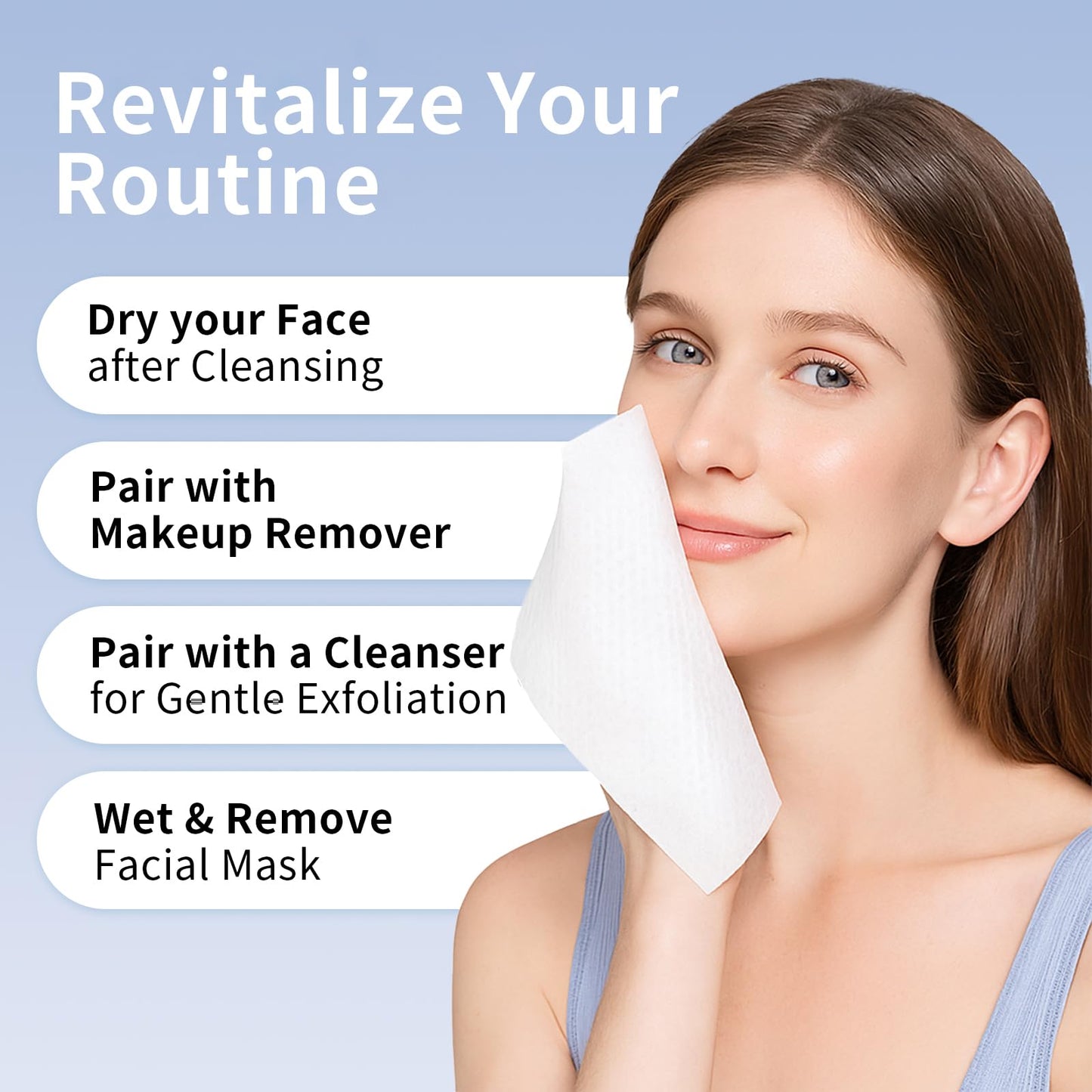Cotpuredy Face Towels, Disposable Biodegradable Clean Facial Towelette for Sensitive Skin, Lint- free Face Cloths for Makeup Remover, Ultra Soft Dry Wipes, Skincare Women Cleansing 480 Count