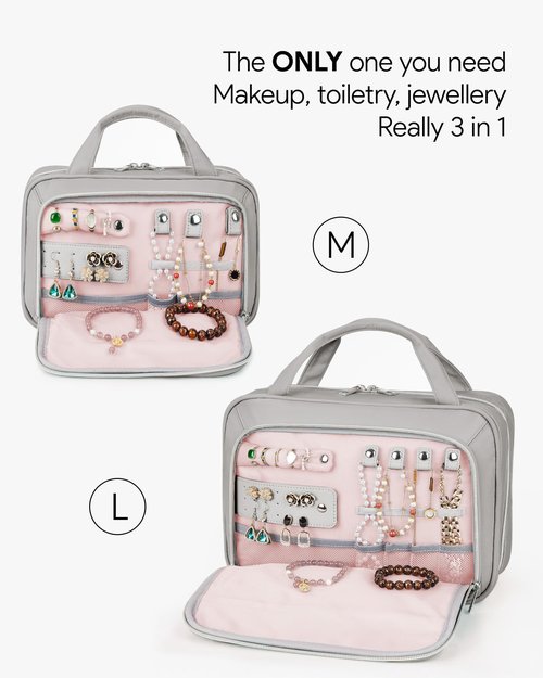 OlarHike Travel Toiletry Hanging Bag Waterproof Bags, Makeup, Toiletries, Jewelry, Travel Essentials 3 in 1 Packing Organizers, Cosmetic Travel-Sized Container, Medium Capacity for Women Grey