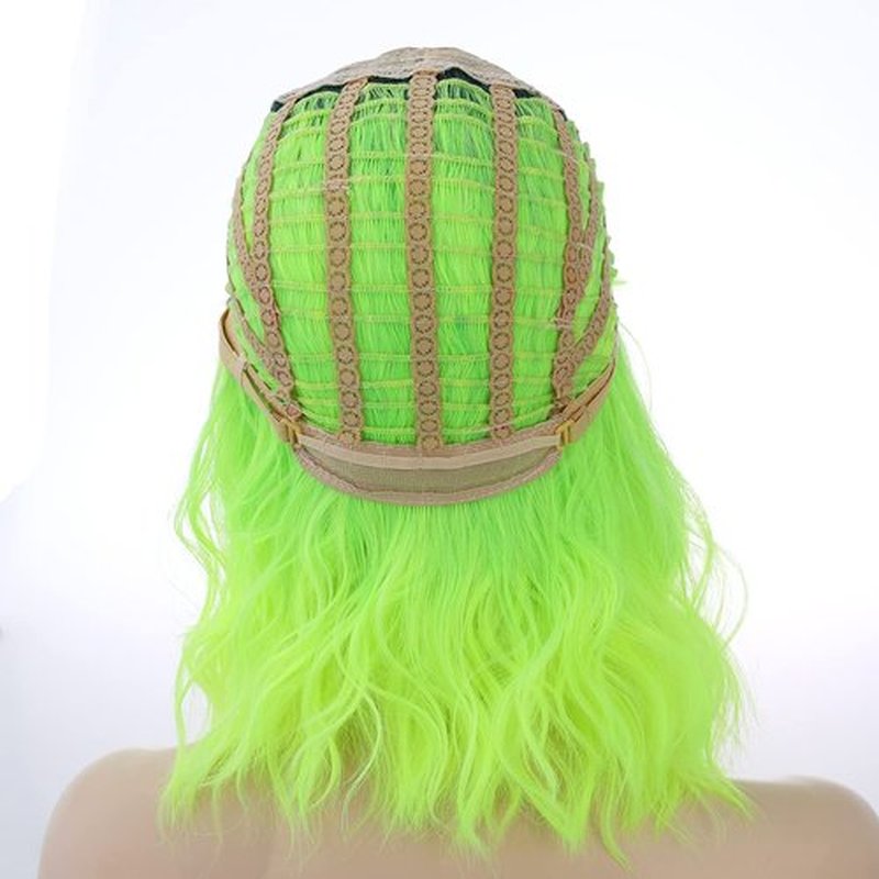 PATTNIUM Green Wig Short Wavy Wig Ombre Green Wig with Bangs Lime Green Wig Women Girls Heat Resistant Synthetic Wig (Lime Green)