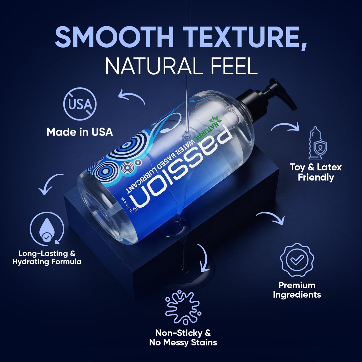 Passion Natural Water-Based Personal Lubricant Twin Pack, Premium, Non-Sticky, Easy-to-Clean Formula for Smooth, Comfortable Use - 34 Fl Oz (Pack of Two)