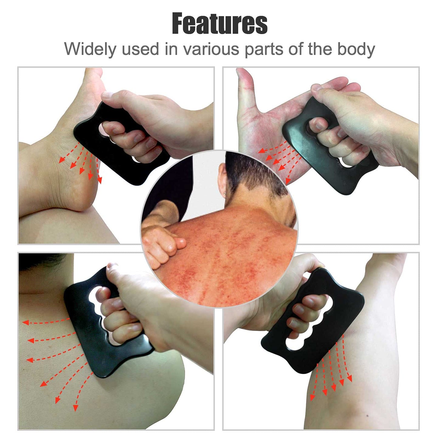 Gihunk Gua Sha Massage Tool, Bian Stone Gua Sha Tool Gua Sha Stone for Soft Tissue Scraping, Used for Back, Legs, Arms, Neck,Shoulder(Black)