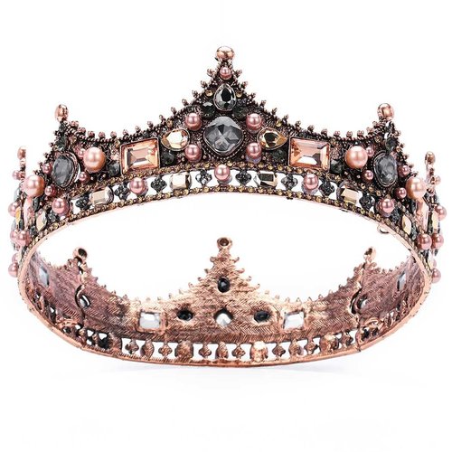 Yovic Baroque Wedding Crowns Rhinestone Bridal Crown and Tiara Crystal Bride Crown Prom Costume Party Hair Accessories for Women and Girls (Gold-2)