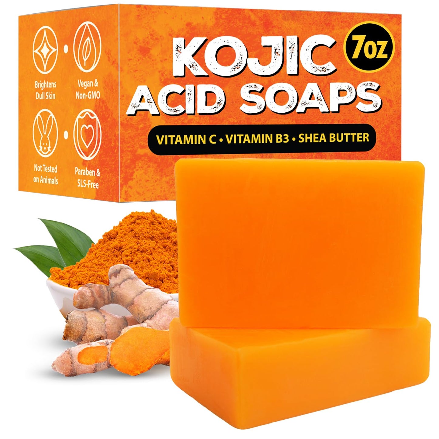 Kojic Acid Soap with Turmeric (2-Pack) - Natural Soap Bars for Glowing, Radiant Skin - Reduces Dark Spots & Brightens Dull Skin - Hand Soap, Body Soap, & Face Wash - Kojic Acid Soap for Sensitive Skin